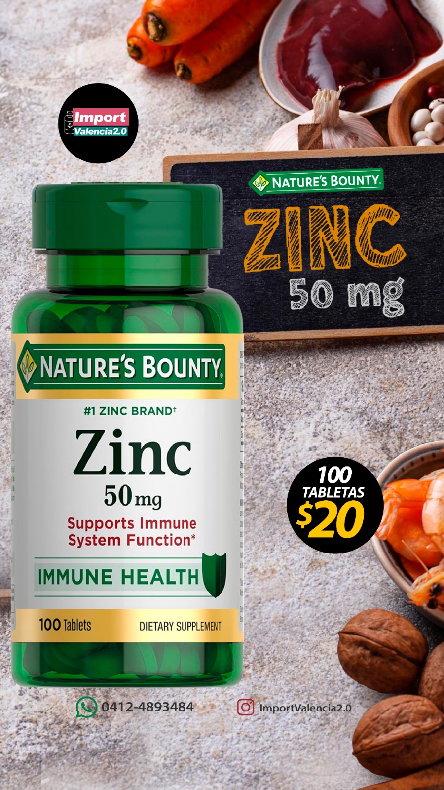 S.I. Zinc de 100 tabletas